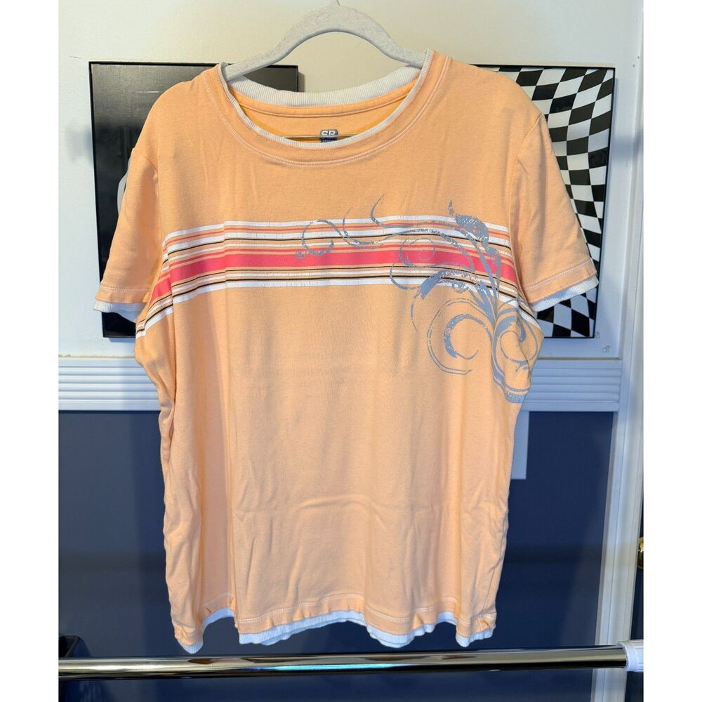 Vintage Y2K SJB Active Early 2000's Peach Surfer Chick Tee Size XL